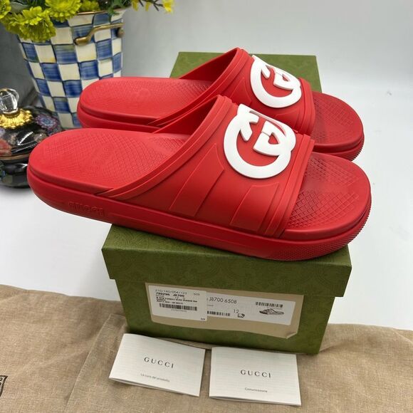 Men\'s Gucci interlocking G rubber Pool slides size 12 made in Italy main image 4
